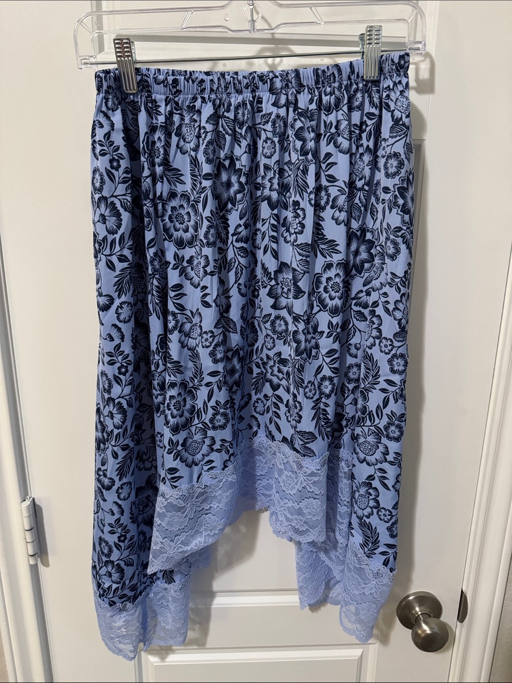 aerie Light Blue Floral High-Low Skirt with Navy Print